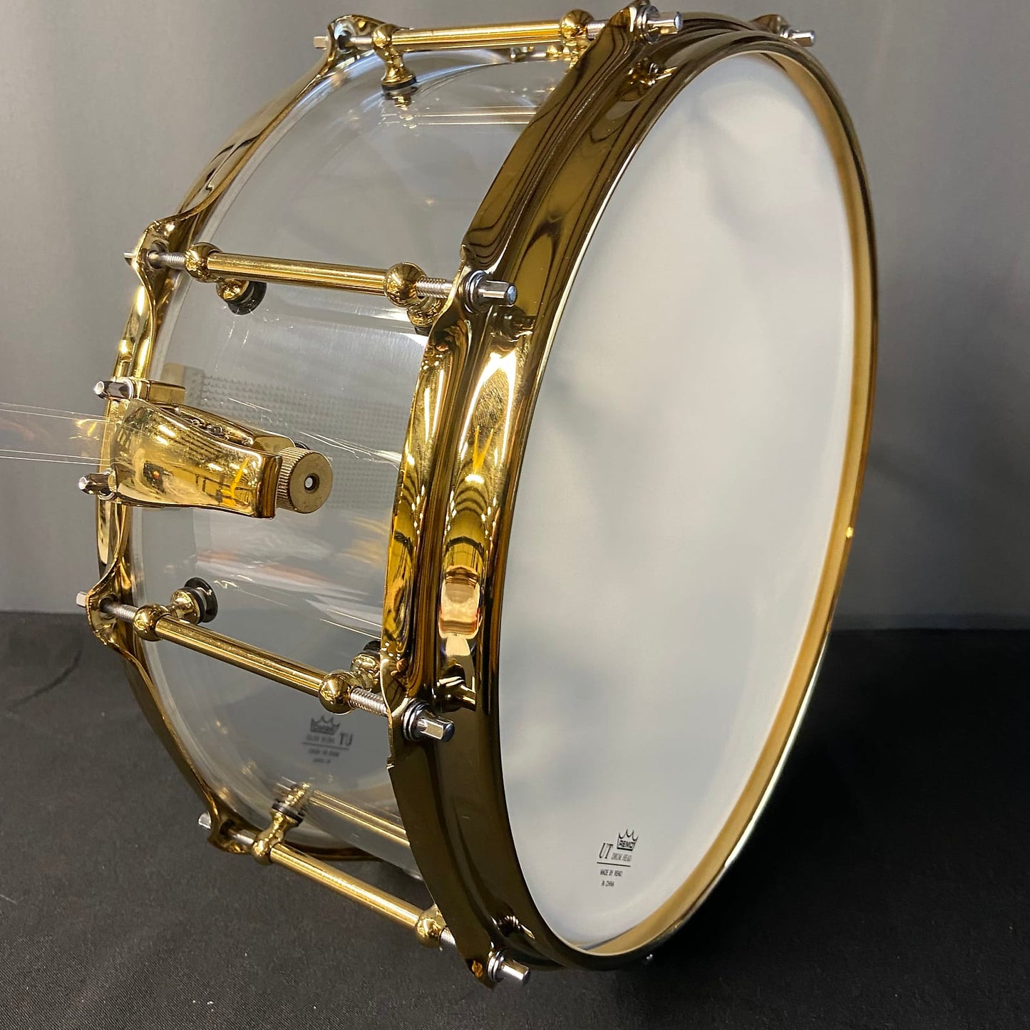 Clear Acrylic Snare Drum With Brass