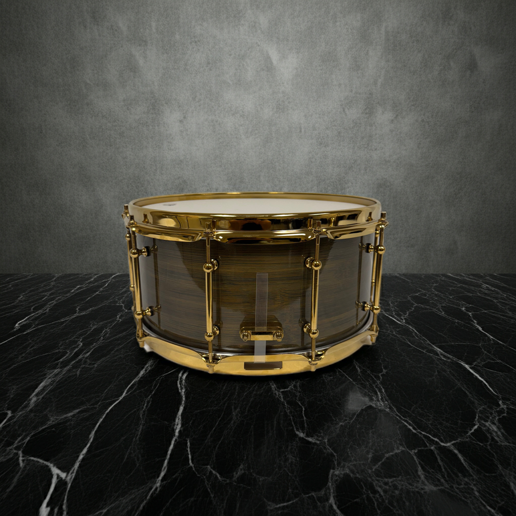 Bamboo Snare Drum with Gold Hardware
